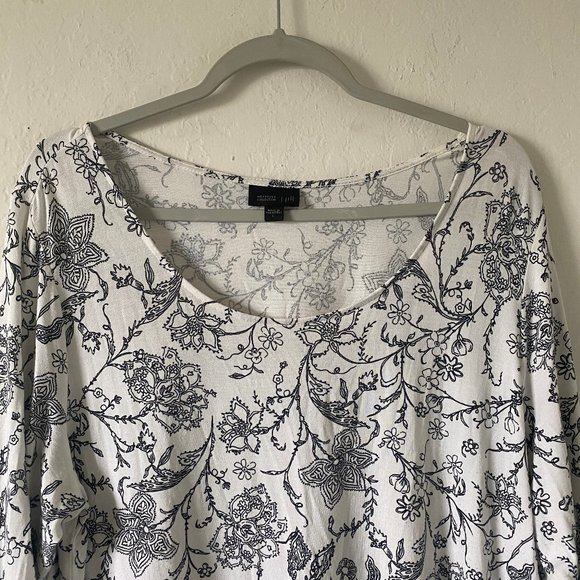 J Jill Womens Blouse Shirt Floral Spring White Size L Scoop Neck Color Block - Picture 2 of 10